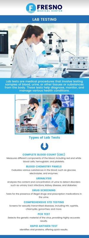 If you're looking for reliable laboratory testing services in Fresno, CA, Fresno Medical Center offers comprehensive testing options to meet your healthcare needs. Dr. Gurmej Dhillon, MD, ensures accurate results with quick turnaround times, allowing you to get the information you need for proper diagnosis and treatment. Contact us now for more information or schedule an appointment online. We are conveniently located at 6069 N First St # 103, Fresno, CA 93710.