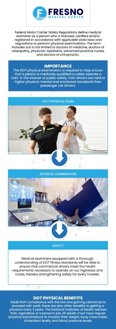 DOT exams are required for commercial drivers to ensure they are healthy and fit to operate vehicles safely. At Fresno Medical Center, Dr. Gurmej Dhillon, MD, provides thorough DOT medical exams that meet all federal guidelines, including vision, hearing, vitals, and overall health assessments. Our goal is to make the certification process smooth and efficient, offering timely evaluations and clear documentation. Contact us now for more information or schedule an appointment online. We are conveniently located at 6069 N First St # 103, Fresno, CA 93710. DOT exams are required for commercial drivers to ensure they are healthy and fit to operate vehicles safely. At Fresno Medical Center, Dr. Gurmej Dhillon, MD, provides thorough DOT medical exams that meet all federal guidelines, including vision, hearing, vitals, and overall health assessments. Our goal is to make the certification process smooth and efficient, offering timely evaluations and clear documentation. Contact us now for more information or schedule an appointment online. We are conveniently located at 6069 N First St # 103, Fresno, CA 93710.